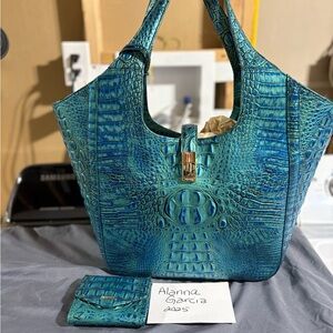 Brahmin Turquoise Crocodile Embossed Tote Carla and small Veronica peacock